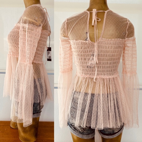 ROMEO & JULIET COUTURE $130 NWT Sheer Peasant TOP Large - Picture 3 of 13